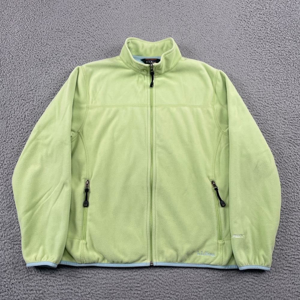 L.L. Bean Fleece Jacket Womens Medium Green Polartec Full Zip Mock Neck O AFX1